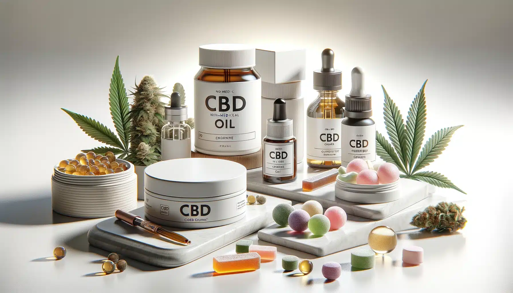 DALL·E 2024 02 12 02.13.48 Create a landscape oriented image suitable for an online CBD store in France. The image should feature non medical CBD products such as CBD oil gummi